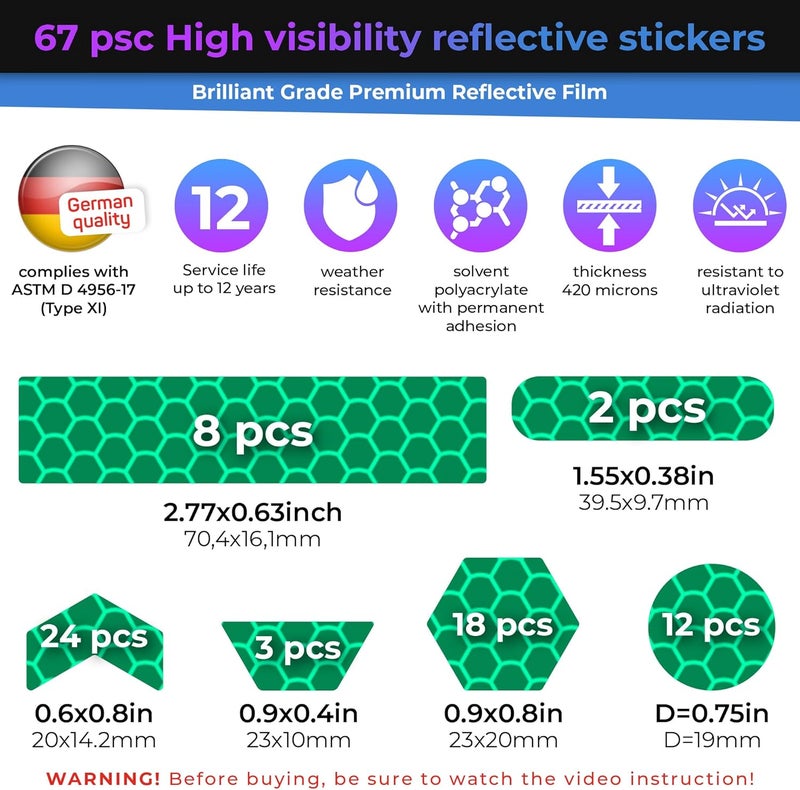 Loom Reflective Stickers | 67pc Brilliant Grn | Reflective Stickers for Helmet, Bike, Motorcycle, Hard Hat | Waterproof Reflectors for Car, Trailer | Bike Reflectors for Night Riding - Image 3